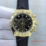 Copy Rolex Cosmagraph Daytona watch All Gold Black Dial Leather Band